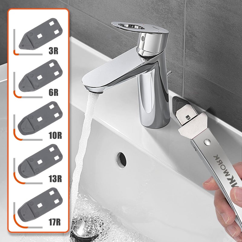 THINKWORK Caulking Tool Kit, 4 in 1 Caulk Remover Tool, Stainless Steel Caulk Tool for Kitchen Bathroom Window Sink Tile Joint, Silver - Image 4